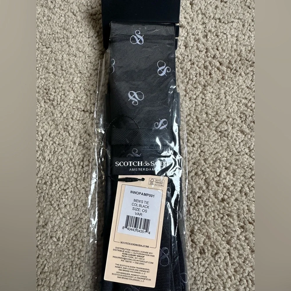 Scotch & Soda Men’s Necktie Logo Pattern Black Tie – Designer